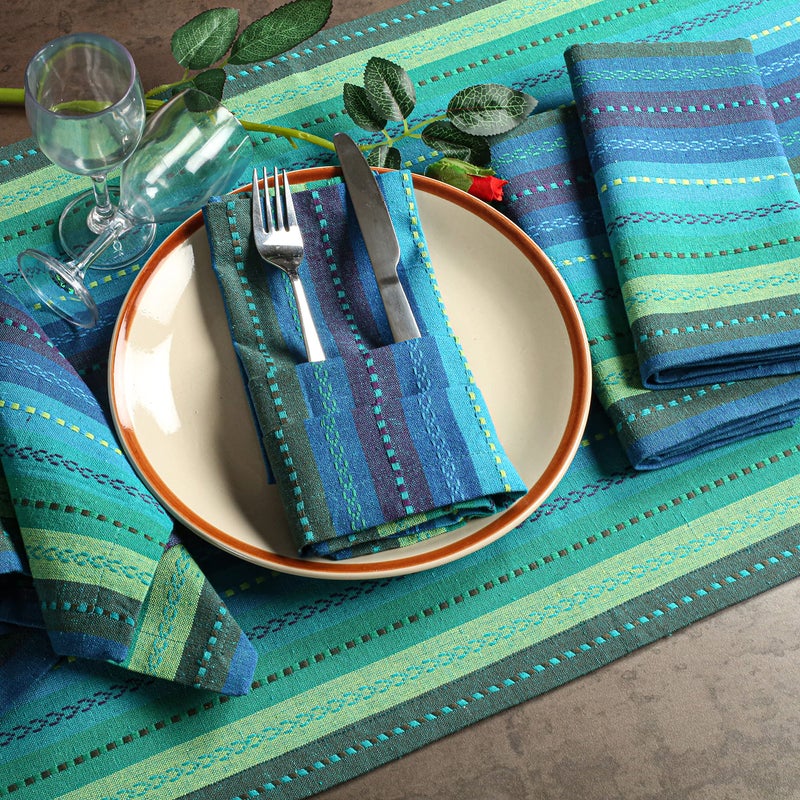 Light & Pro Lightnpro Salsa Stripes Cloth Napkins Set of 12 â€“ Wedding, Christmas & Holiday Table Napkins, Machine Washable Cloth Napkins for Special Occasions & Everyday Use - 18x18 Inch Teal Multi - Image 1